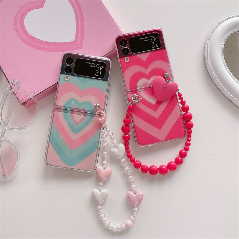 Varyfun | Heart Swirl Chain Phone Case With Wristband For Samsung Galaxy Z Flip4 Flip5 5G