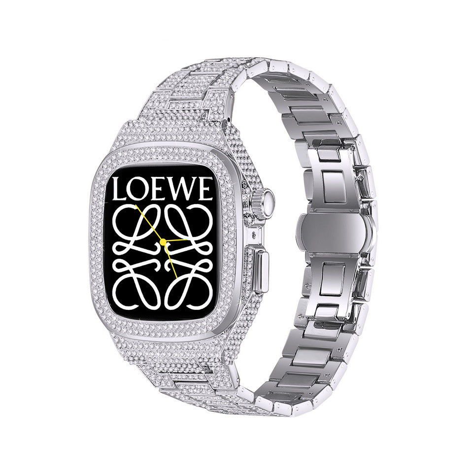 Luxury Metal Crystal Diamond Case Strap For Apple Watch Series 44/45mm