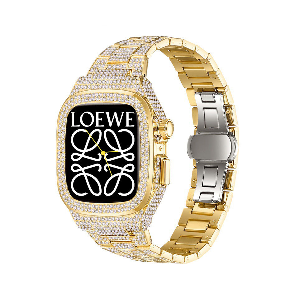 Luxury Metal Crystal Diamond Case Strap For Apple Watch Series 44/45mm
