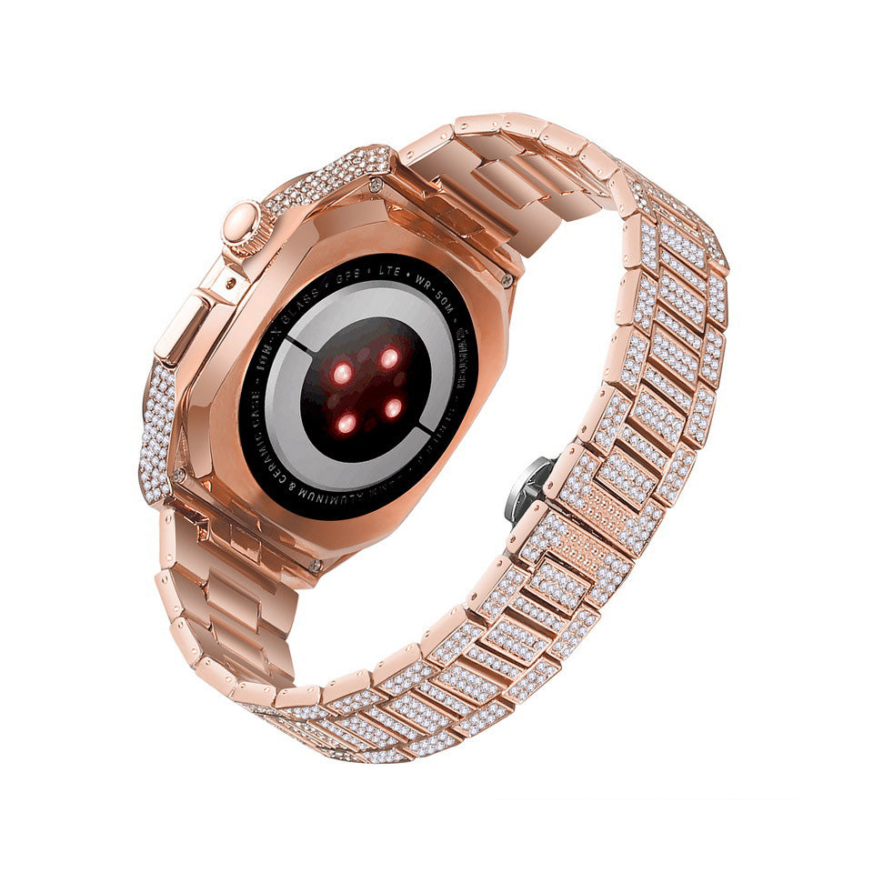 Luxury Metal Crystal Diamond Case Strap For Apple Watch Series 44/45mm
