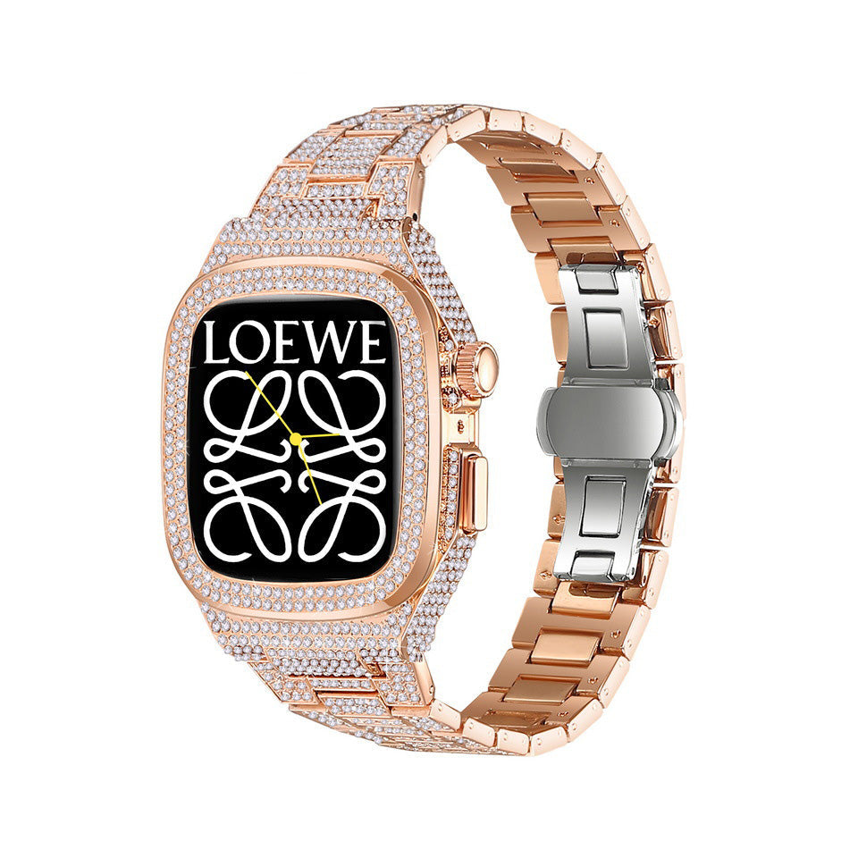 Luxury Metal Crystal Diamond Case Strap For Apple Watch Series 44/45mm
