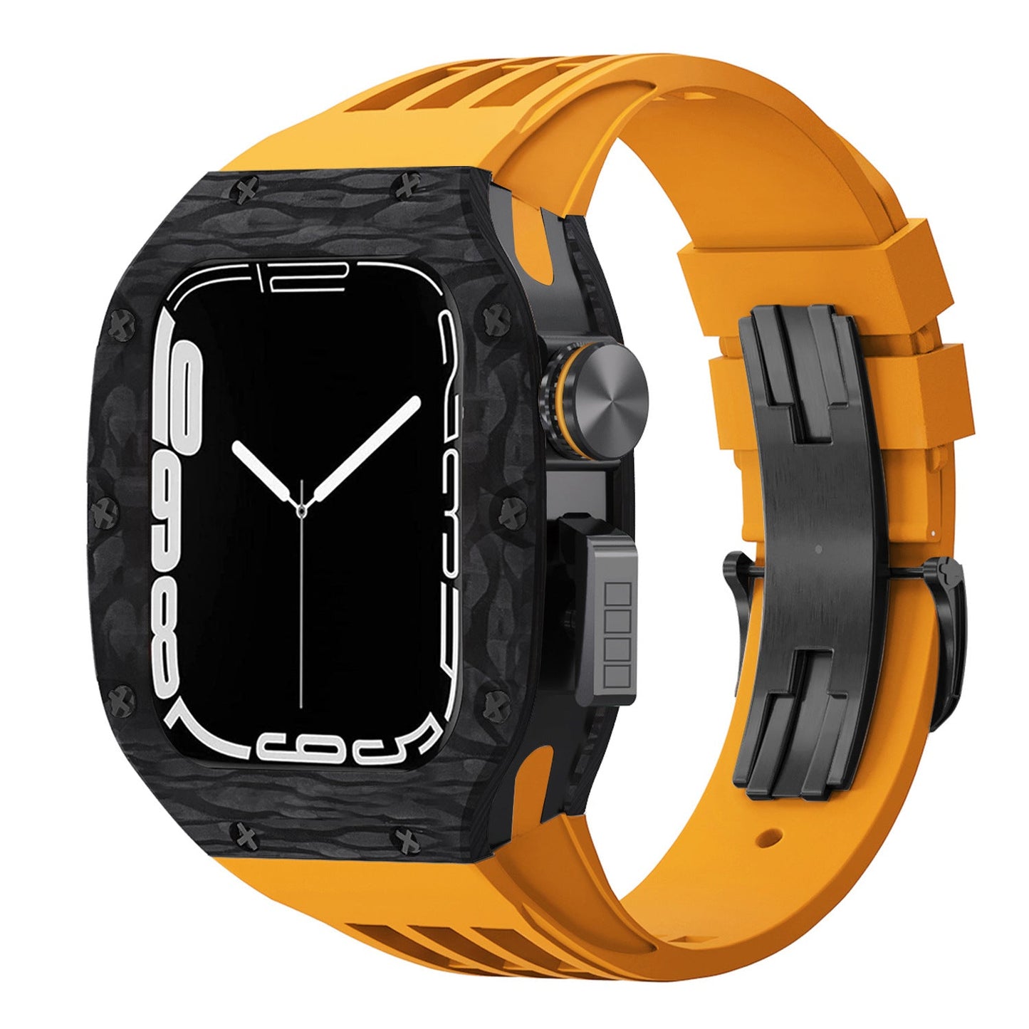 Luxurious Carbon Fiber Metal Case Strap For Apple Watch Series 44/45 mm