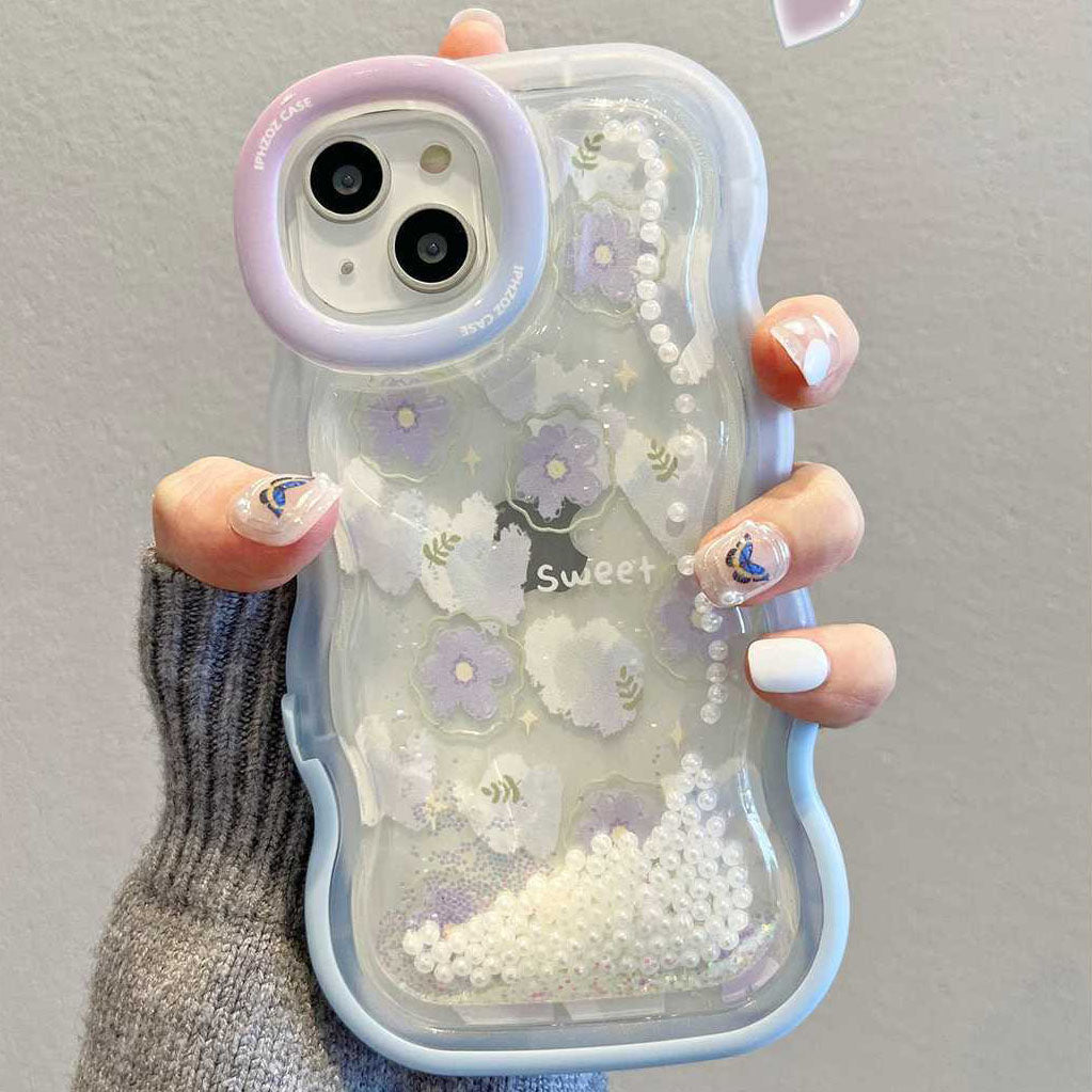 Quicksand Pearl Flower With Bracket For iPhone Case - {{ shop_name}} varyfun