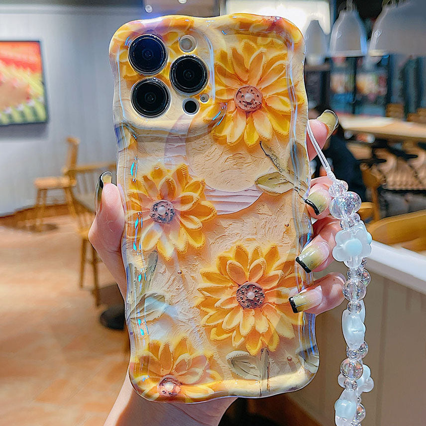 Oil Painting Daisy Flowers With Wristband For iPhone Case - {{ shop_name}} varyfun