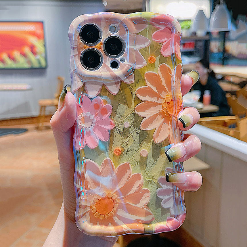 Oil Painting Daisy Flowers With Wristband For iPhone Case - {{ shop_name}} varyfun