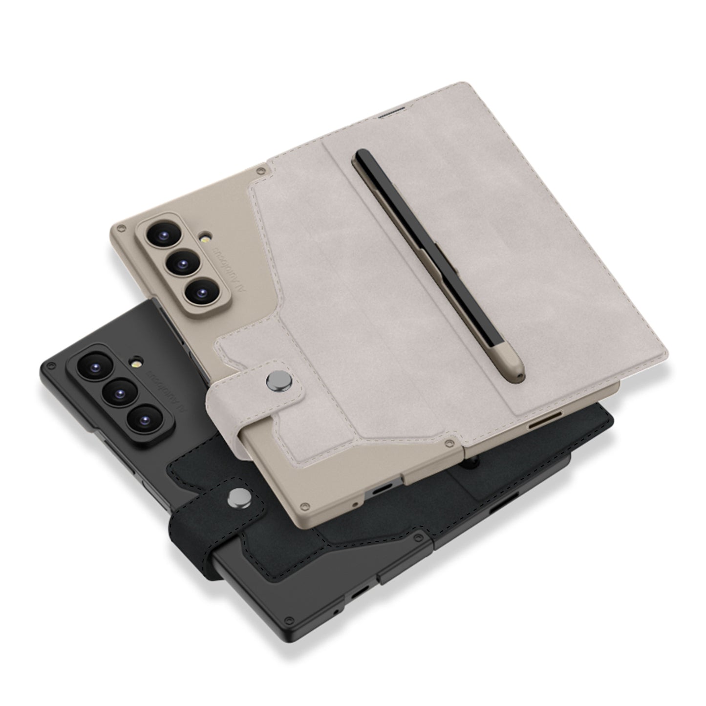 Leather Armor Shockproof Phone Case With Back Screen Film & Pen-Slot For Galaxy Z Fold 7/6/5/4/3