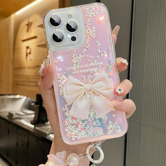Quicksand Gradient Color Bow-knot With Wristband For iPhone Case - {{ shop_name}} varyfun