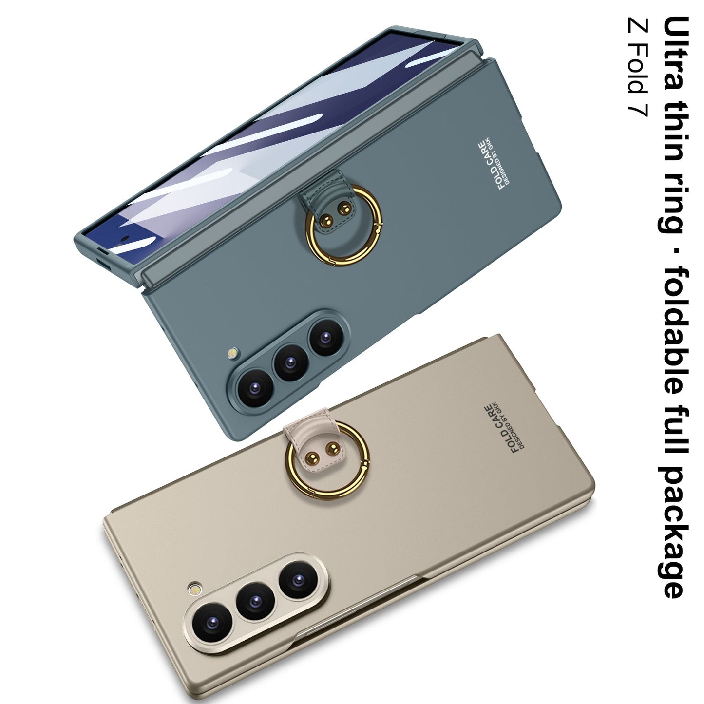 Luxury Shockproof Ring Holder Phone Case With Back Screen Protector For Galaxy Z Fold7 Fold6 Fold5
