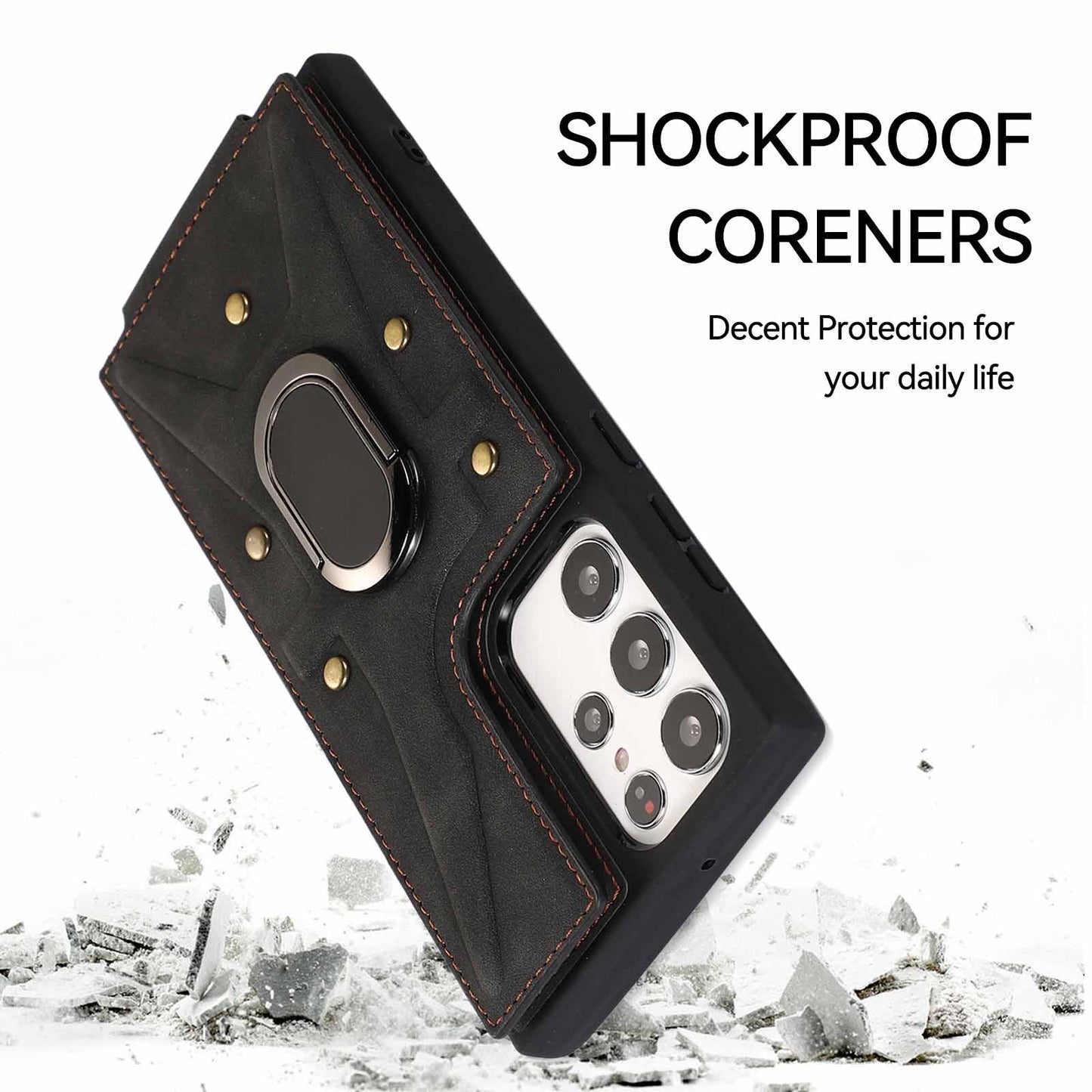 Luxurious Leather Card Holder Magnetic Bracket Anti-fall Protective Phone Case For Samsung Galaxy