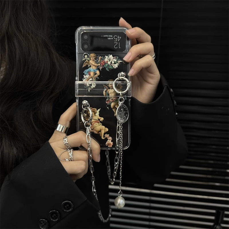 Varyfun | Retro Angel Phone Case With Chain For Samsung Galaxy Z Flip4 Flip3 5G