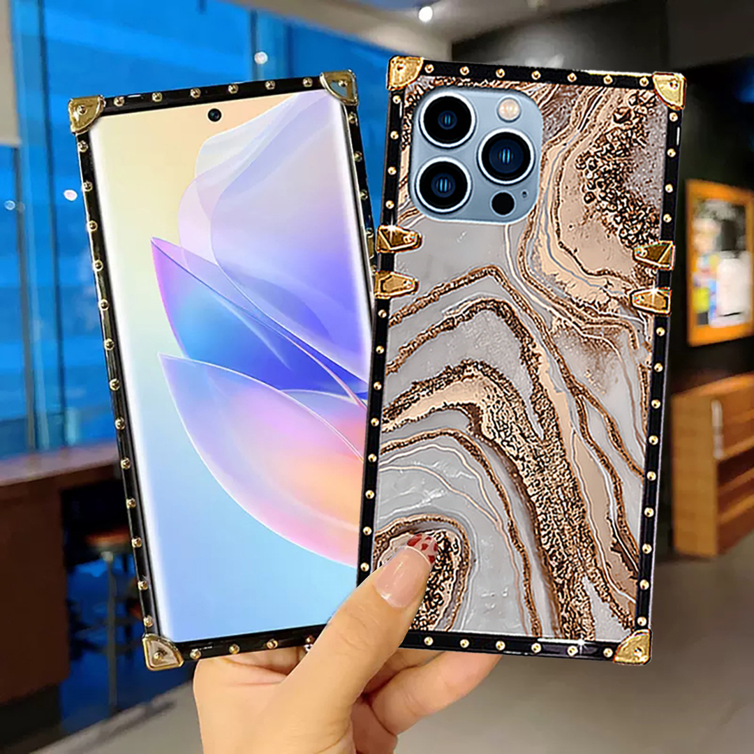 Luxury Brand Quicksand Marble Gold Square Case For iPhone