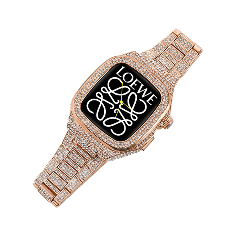 Luxury Metal Crystal Diamond Case Strap For Apple Watch Series 44/45mm