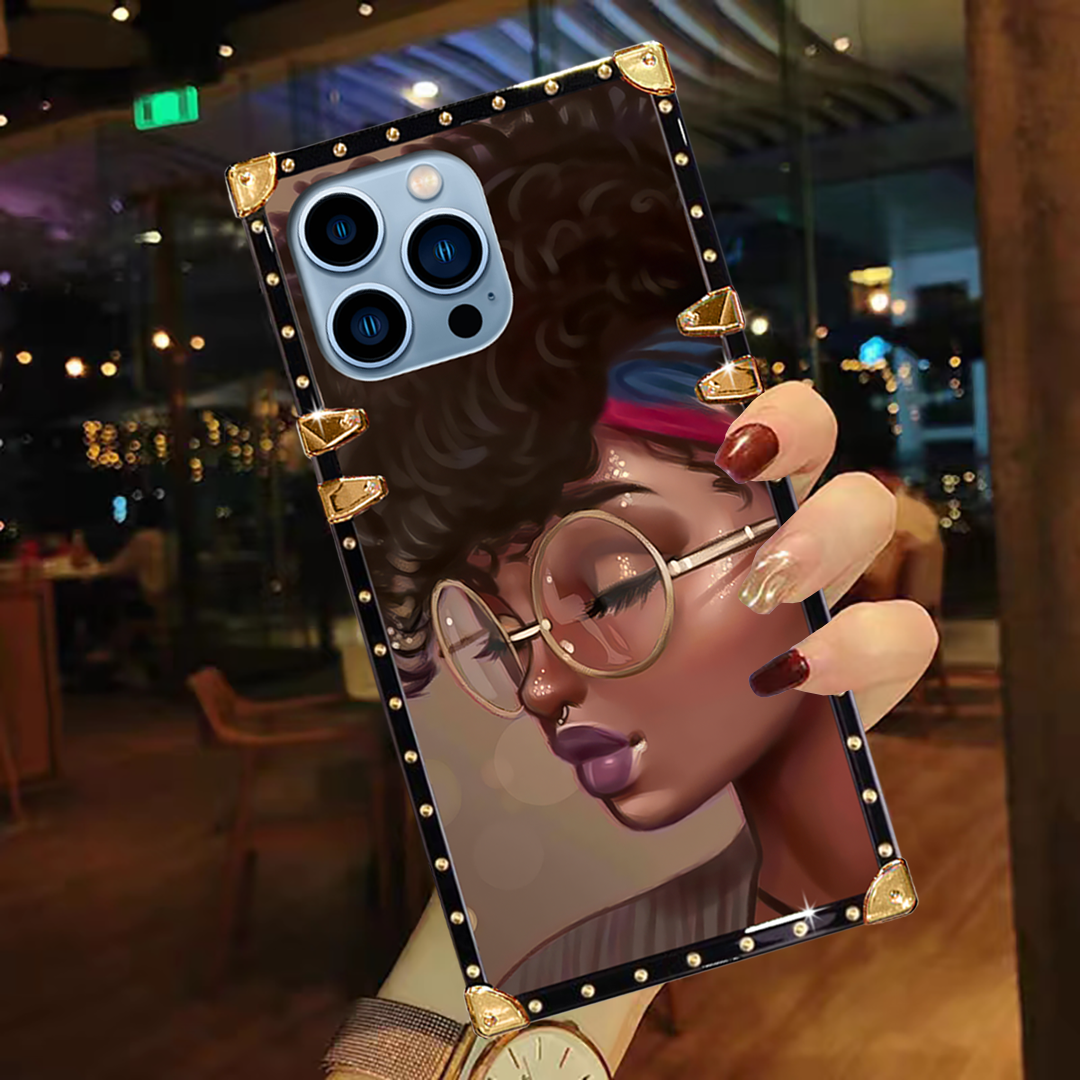 Luxury Brand Glasses Girl Gold Square Case For iPhone