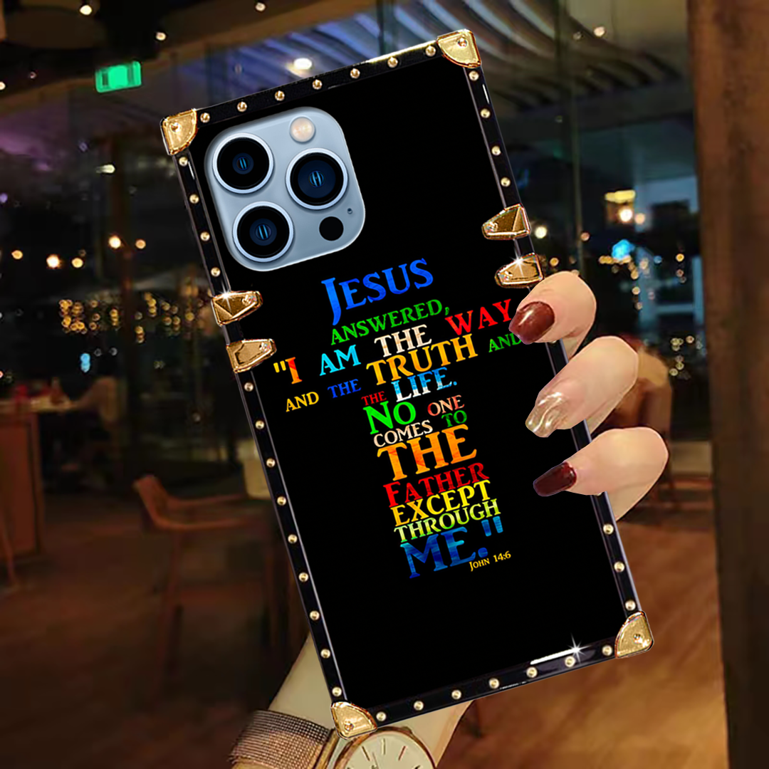Luxury Brand Jesus Gold Square Case For iPhone