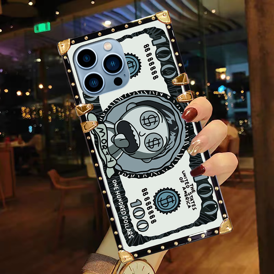 Luxury Brand Dollars Pattern Gold Square Case For iPhone