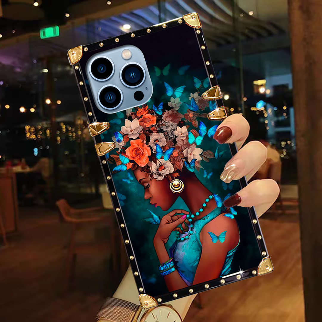 Luxury Brand Corolla Girl Gold Square Case For iPhone