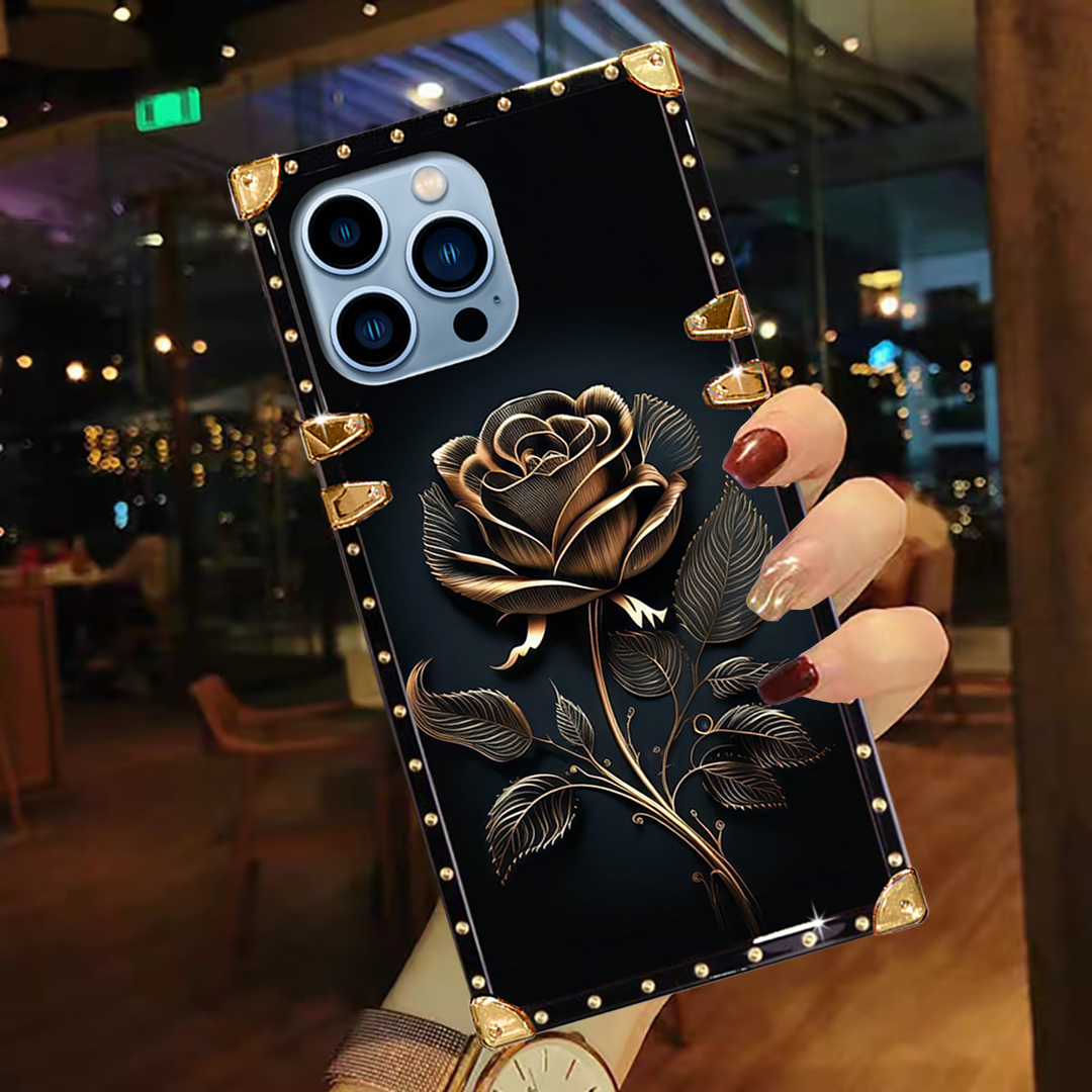 Luxury Brand Golden Rose Gold Square Case For iPhone