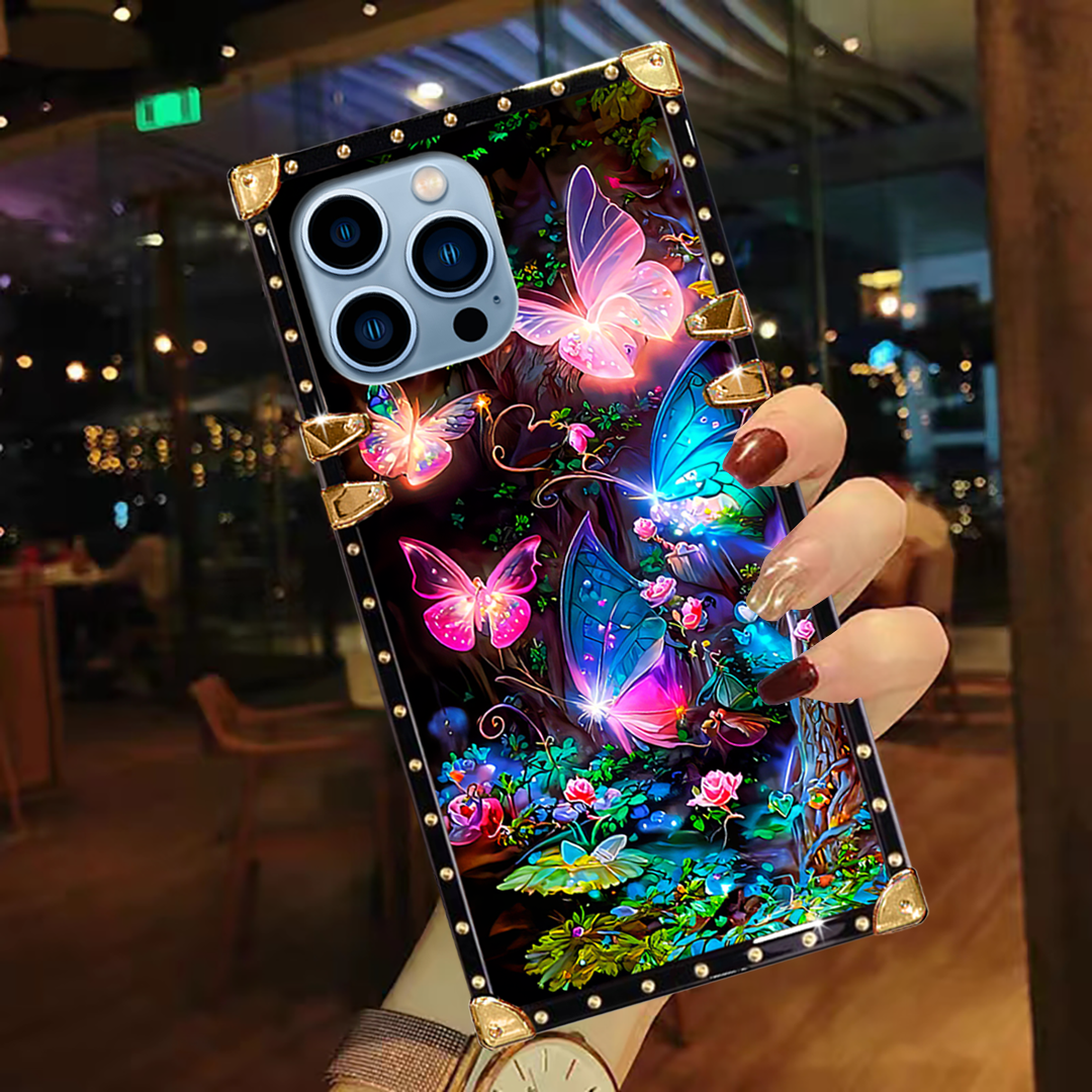 Luxury Brand Butterfly Group Gold Square Case For iPhone