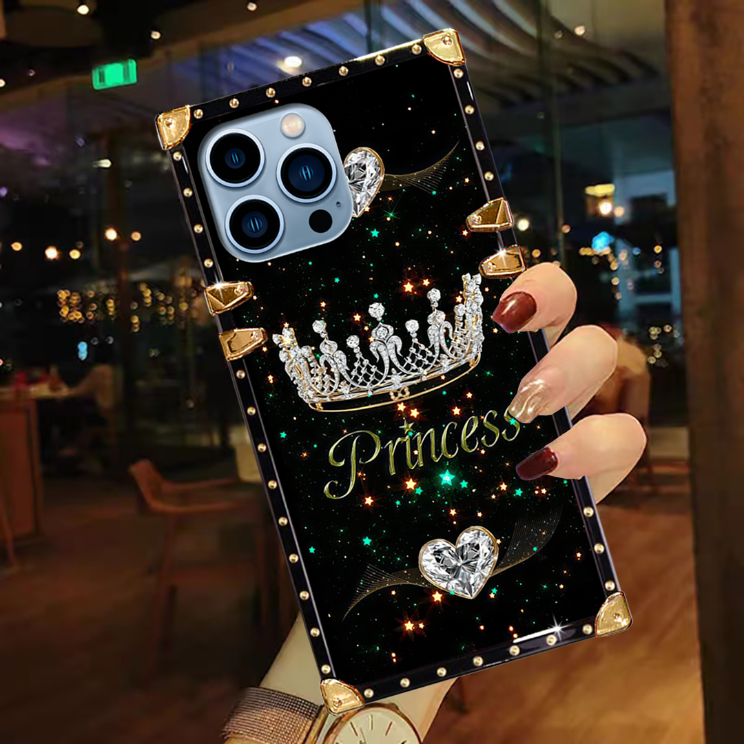 Luxury Brand Princess Crown Gold Square Case For iPhone