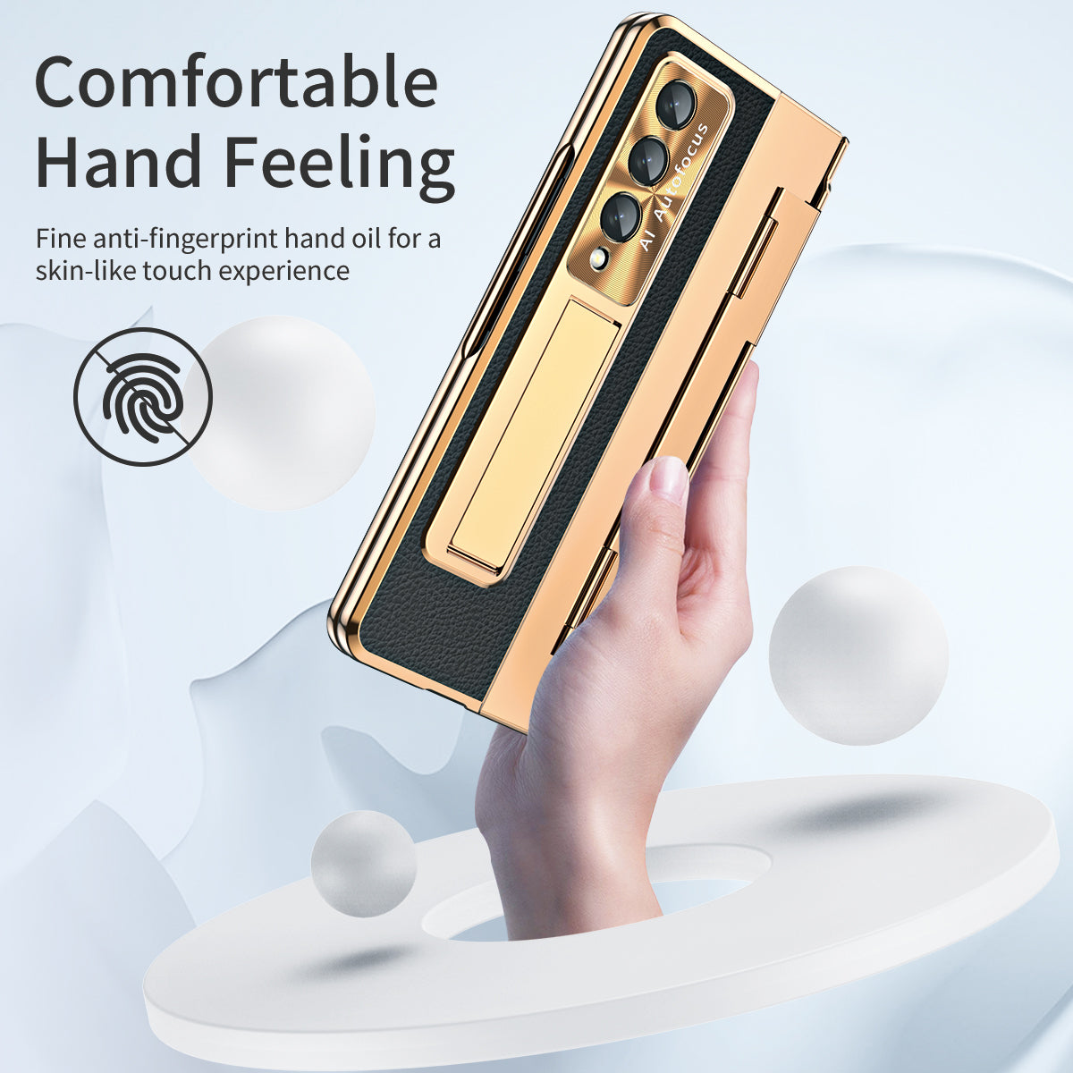 Hinge Leather Shell Electroplated Case With Bracket For Samsung Galaxy Z Fold4 Fold3 5G - {{ shop_name}} varyfun