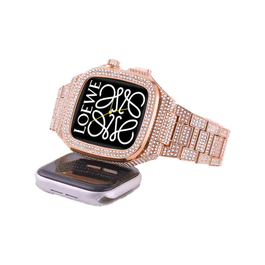 Luxury Metal Crystal Diamond Case Strap For Apple Watch Series 44/45mm