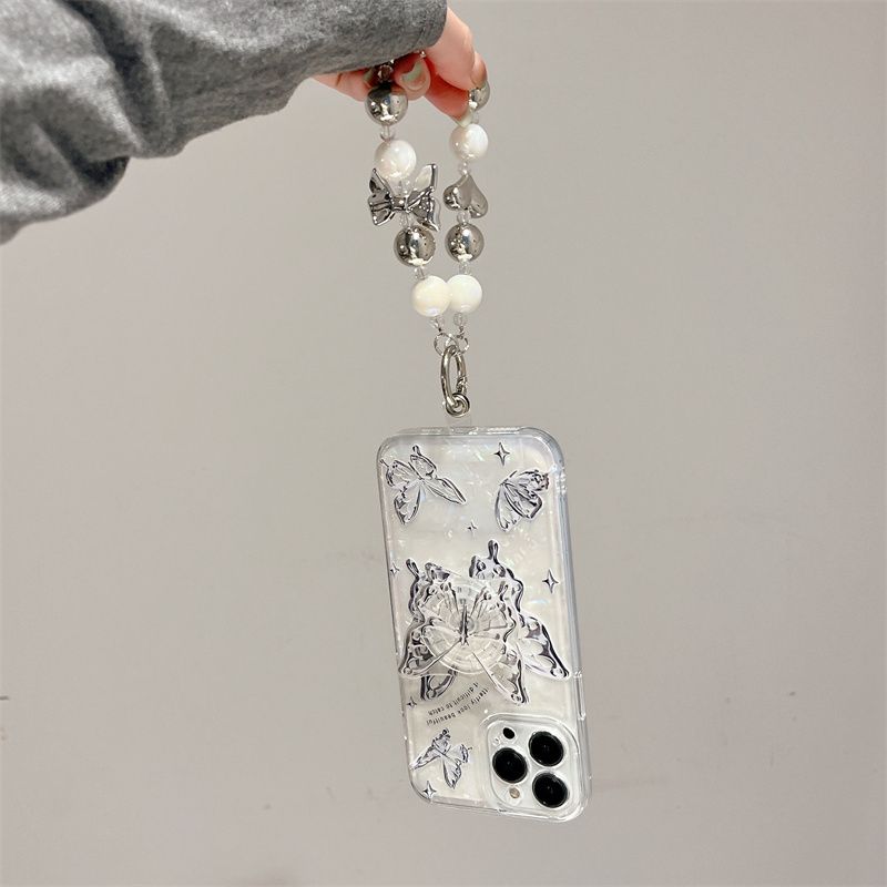 Ins Hot Textured Butterfly With Wristband & Bracket For iPhone Case - {{ shop_name}} varyfun
