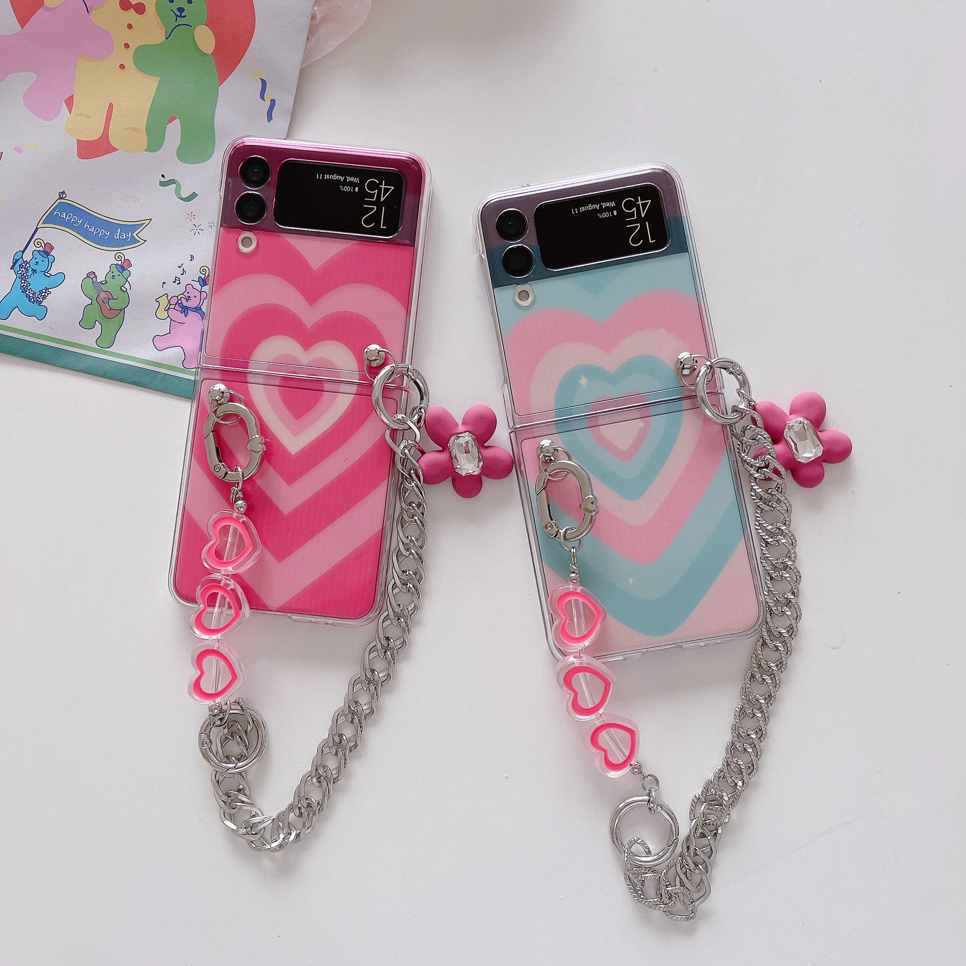 Varyfun | Heart Swirl Chain Phone Case With Wristband For Samsung Galaxy Z Flip4 Flip5 5G