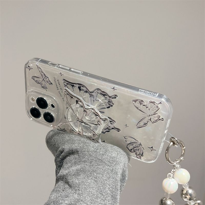 Ins Hot Textured Butterfly With Wristband & Bracket For iPhone Case - {{ shop_name}} varyfun