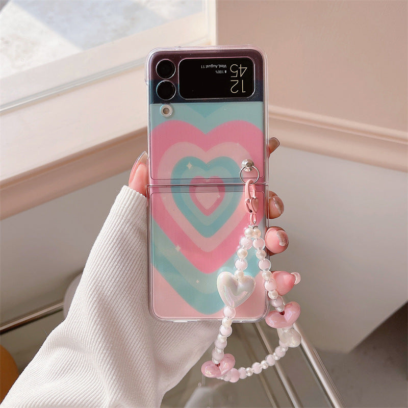 Varyfun | Heart Swirl Chain Phone Case With Wristband For Samsung Galaxy Z Flip4 Flip5 5G