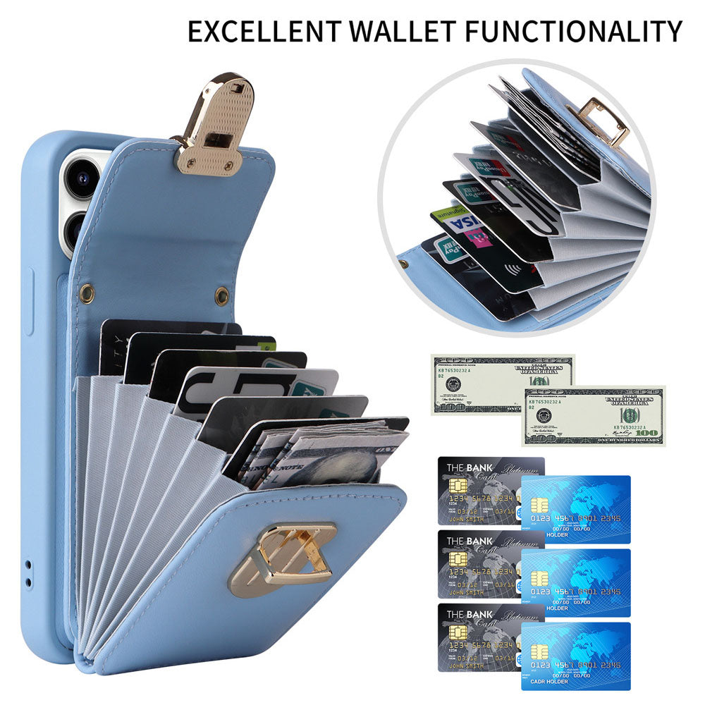 Luxurious Leather Card Holder Anti-fall Protective iPhone Case With Lanyard