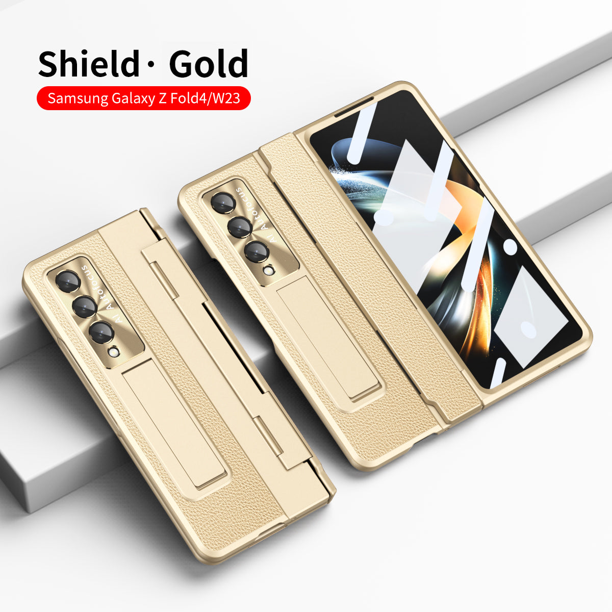 Hinge Leather Shell Electroplated Case With Bracket For Samsung Galaxy Z Fold4 Fold3 5G - {{ shop_name}} varyfun