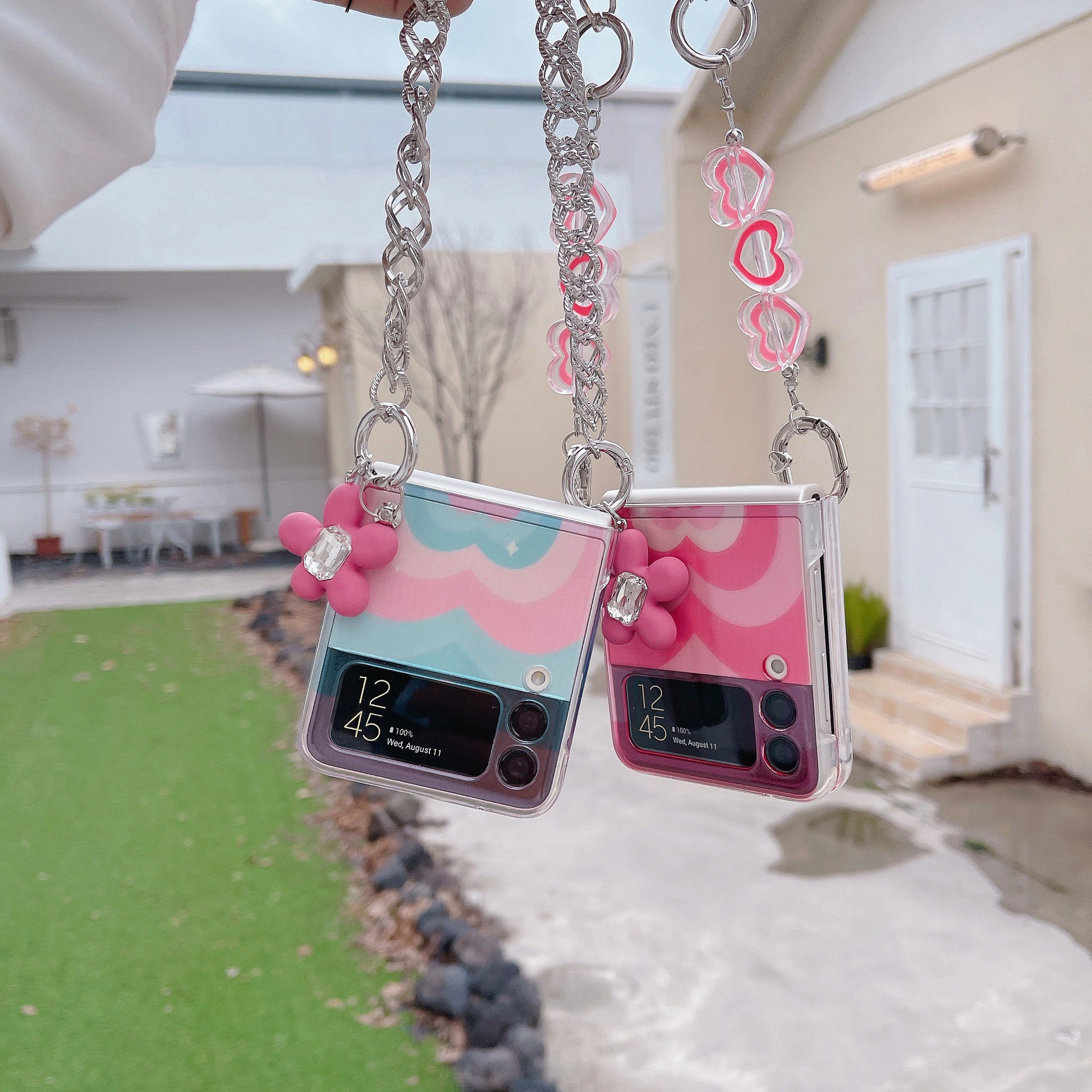 Varyfun | Heart Swirl Chain Phone Case With Wristband For Samsung Galaxy Z Flip4 Flip5 5G