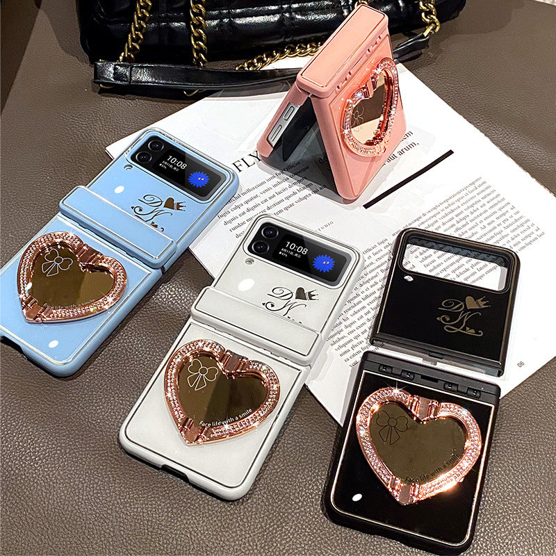 Heart Mirror Phone Case With Bracket For Samsung Galaxy Z Flip3 Flip4 Flip5 5G - {{ shop_name}} varyfun