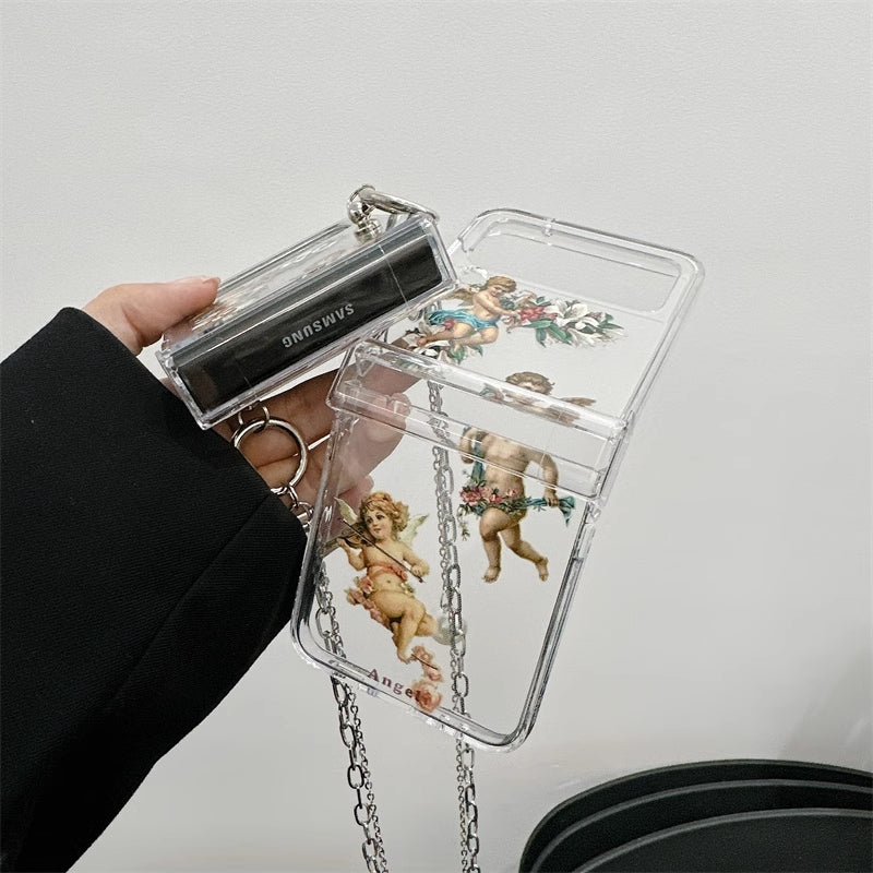 Varyfun | Retro Angel Phone Case With Chain For Samsung Galaxy Z Flip4 Flip3 5G