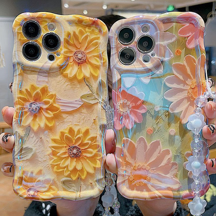 Oil Painting Daisy Flowers With Wristband For iPhone Case - {{ shop_name}} varyfun