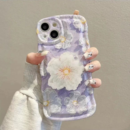 Oil Painting Flower With Bracket & Wristband For iPhone Case - {{ shop_name}} varyfun