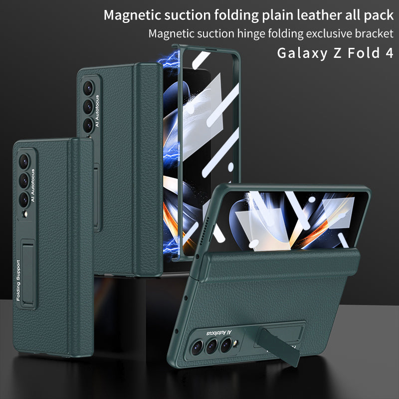 varyfun.com | Products Luxury Leather Magnetic Hinge With Bracket Phone Case For Samsung Galaxy Z Fold4 Fold3 5G
