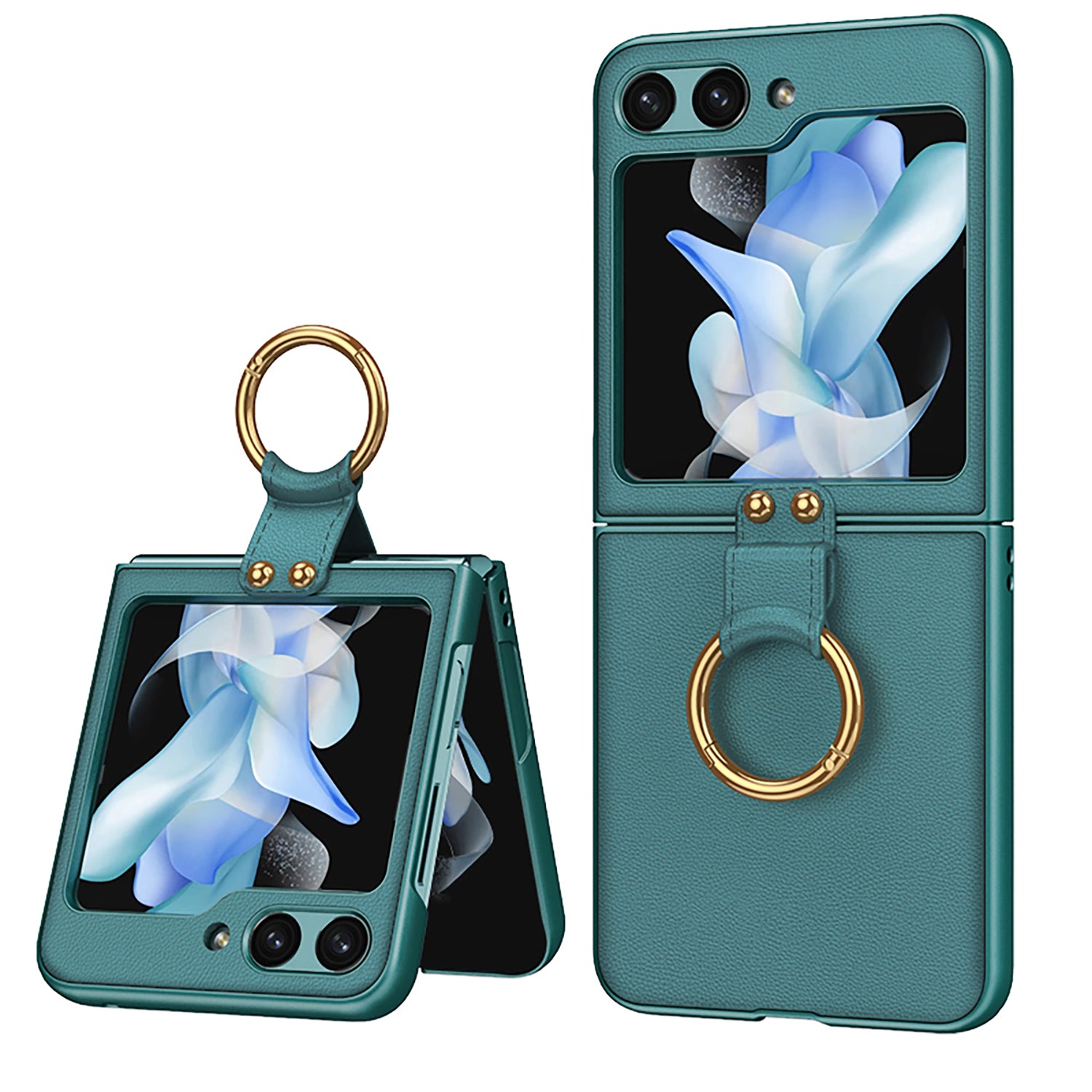 Premium Leather Phone Case With Ring Bracket For Samsung Galaxy Z Flip5 Flip4 Flip3 5G - {{ shop_name}} varyfun