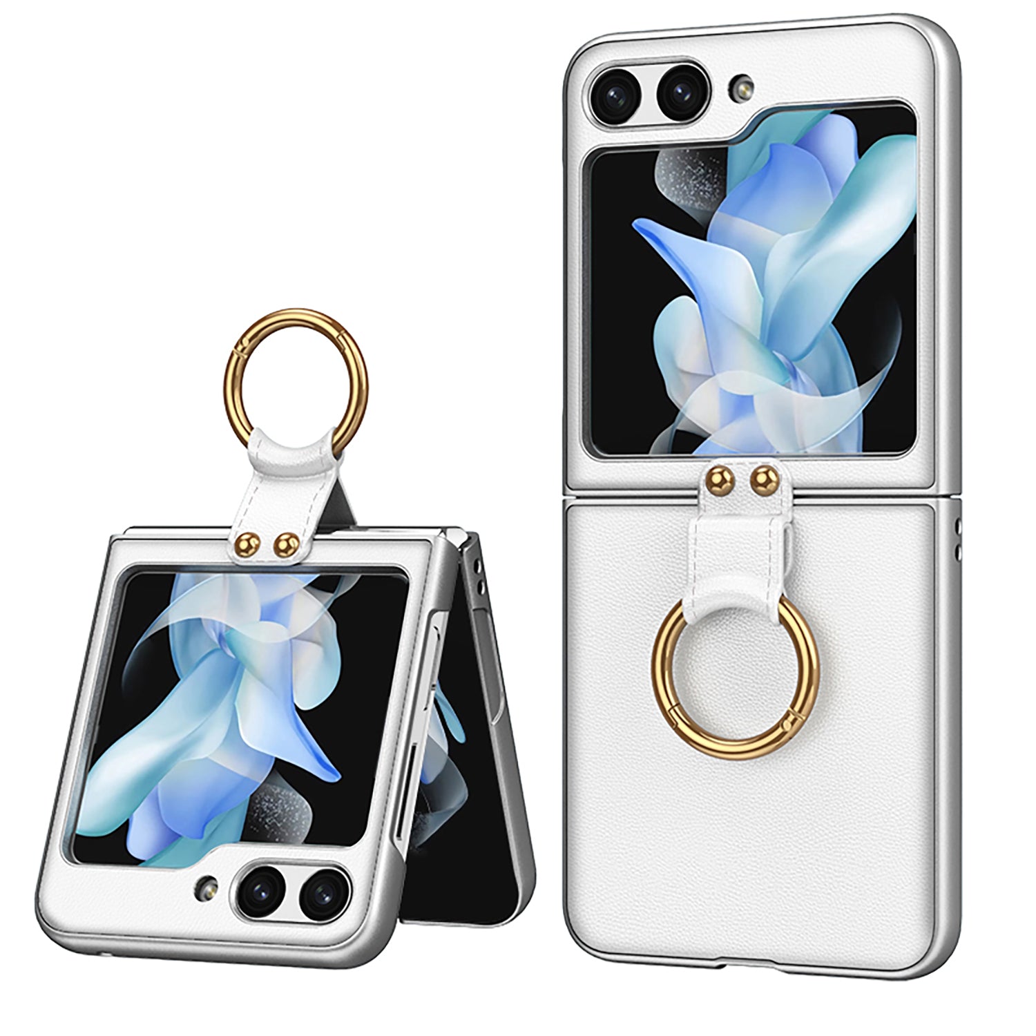 Premium Leather Phone Case With Ring Bracket For Samsung Galaxy Z Flip5 Flip4 Flip3 5G - {{ shop_name}} varyfun