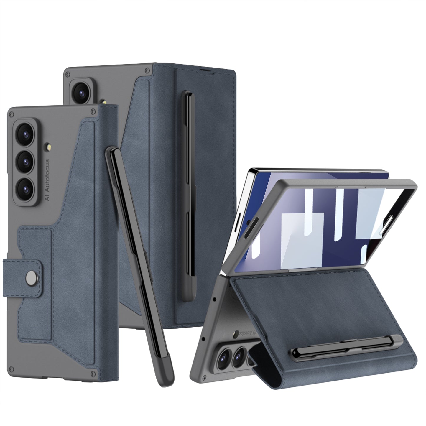 Leather Armor Shockproof Phone Case With Back Screen Film & Pen-Slot For Galaxy Z Fold 7/6/5/4/3