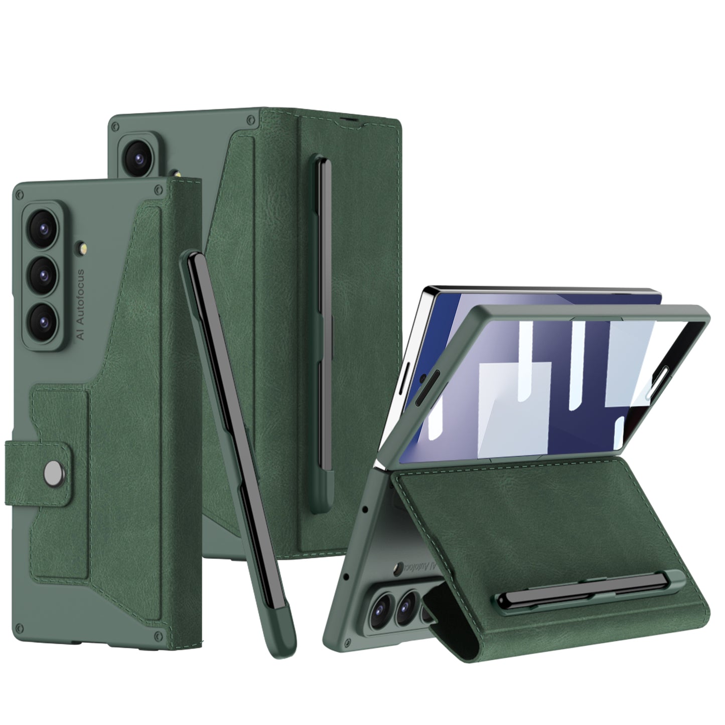 Leather Armor Shockproof Phone Case With Back Screen Film & Pen-Slot For Galaxy Z Fold 7/6/5/4/3