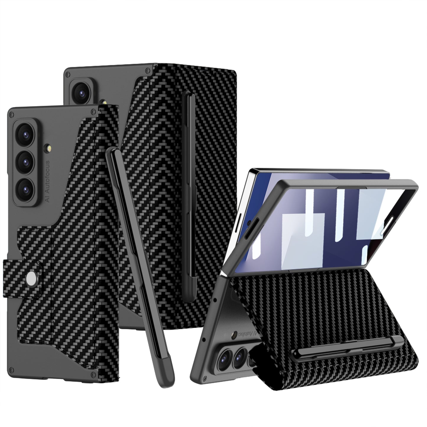 Leather Armor Shockproof Phone Case With Back Screen Film & Pen-Slot For Galaxy Z Fold 7/6/5/4/3
