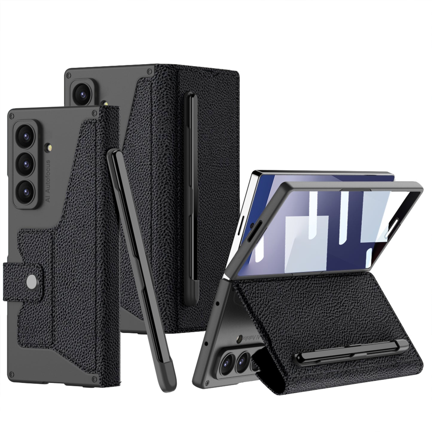 Leather Armor Shockproof Phone Case With Back Screen Film & Pen-Slot For Galaxy Z Fold 7/6/5/4/3