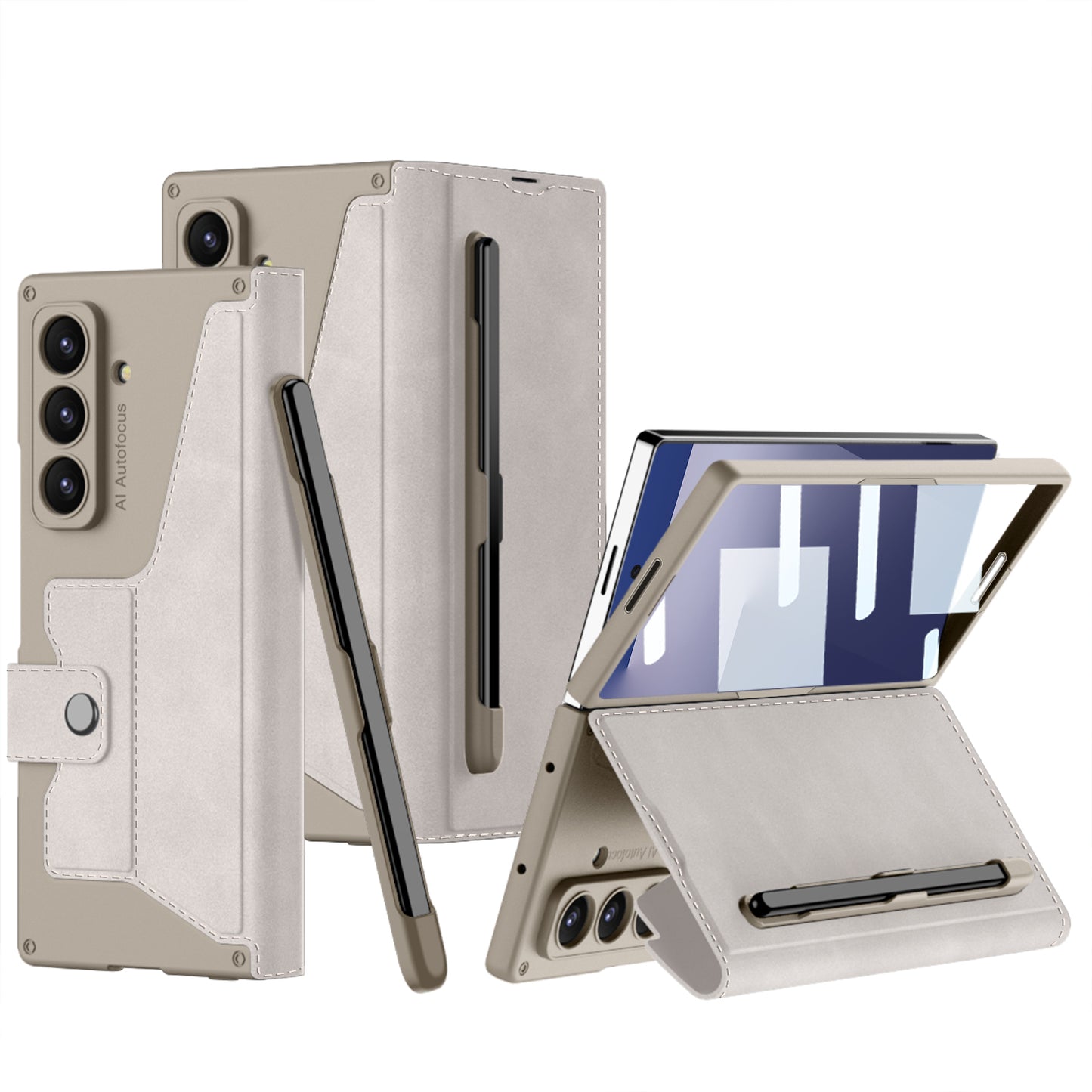 Leather Armor Shockproof Phone Case With Back Screen Film & Pen-Slot For Galaxy Z Fold 7/6/5/4/3