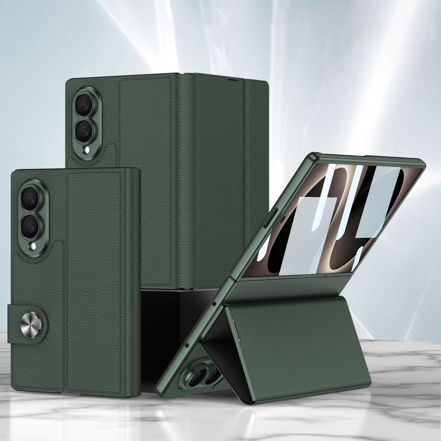 Luxury Leather Galaxy Z Fold8 Wide Ultra Case with Built-In Tempered Glass & Kickstand