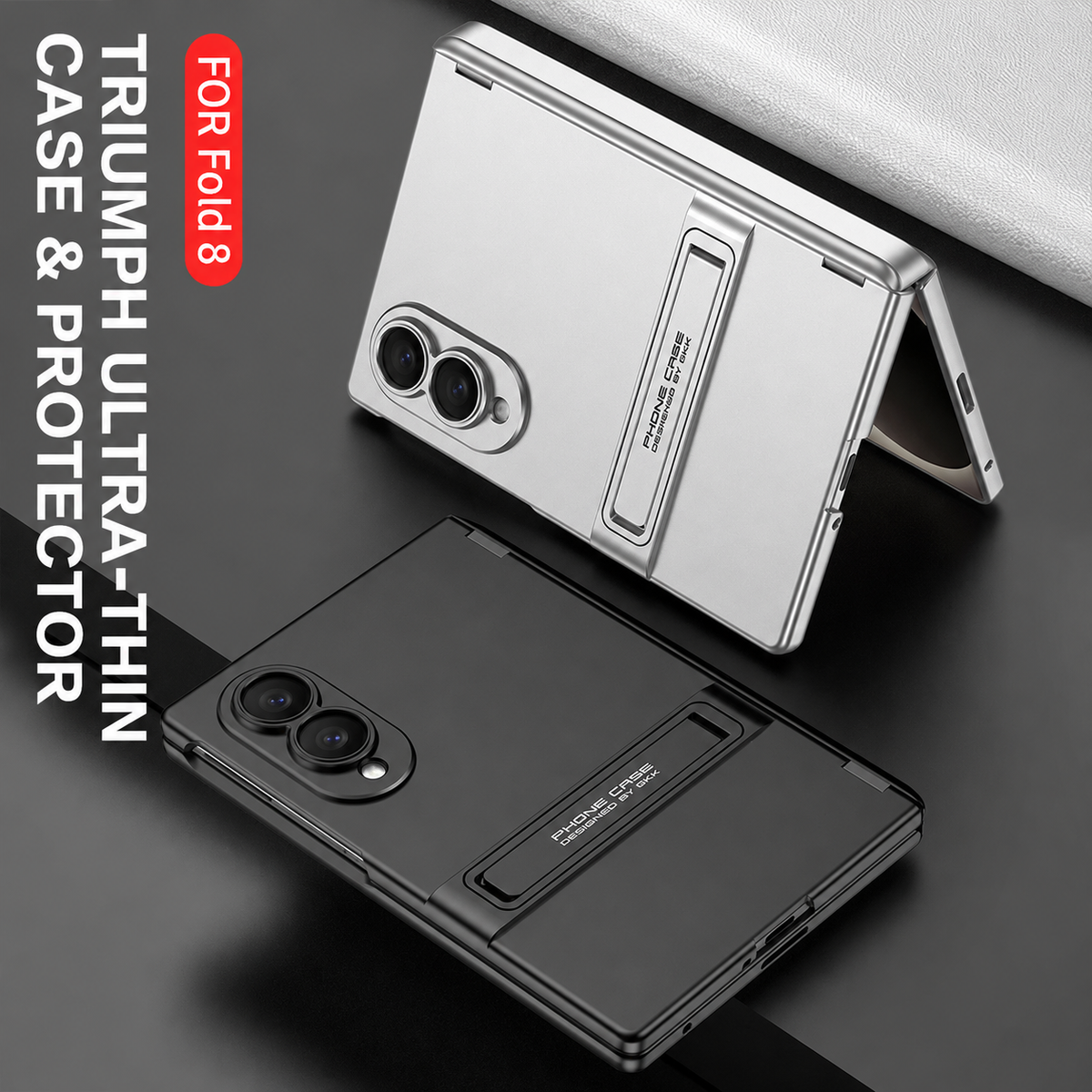 Business-style Bracket Magnetic Hinge Phone Case With Back Screen Film For Galaxy Z Fold8 Ultra Wide