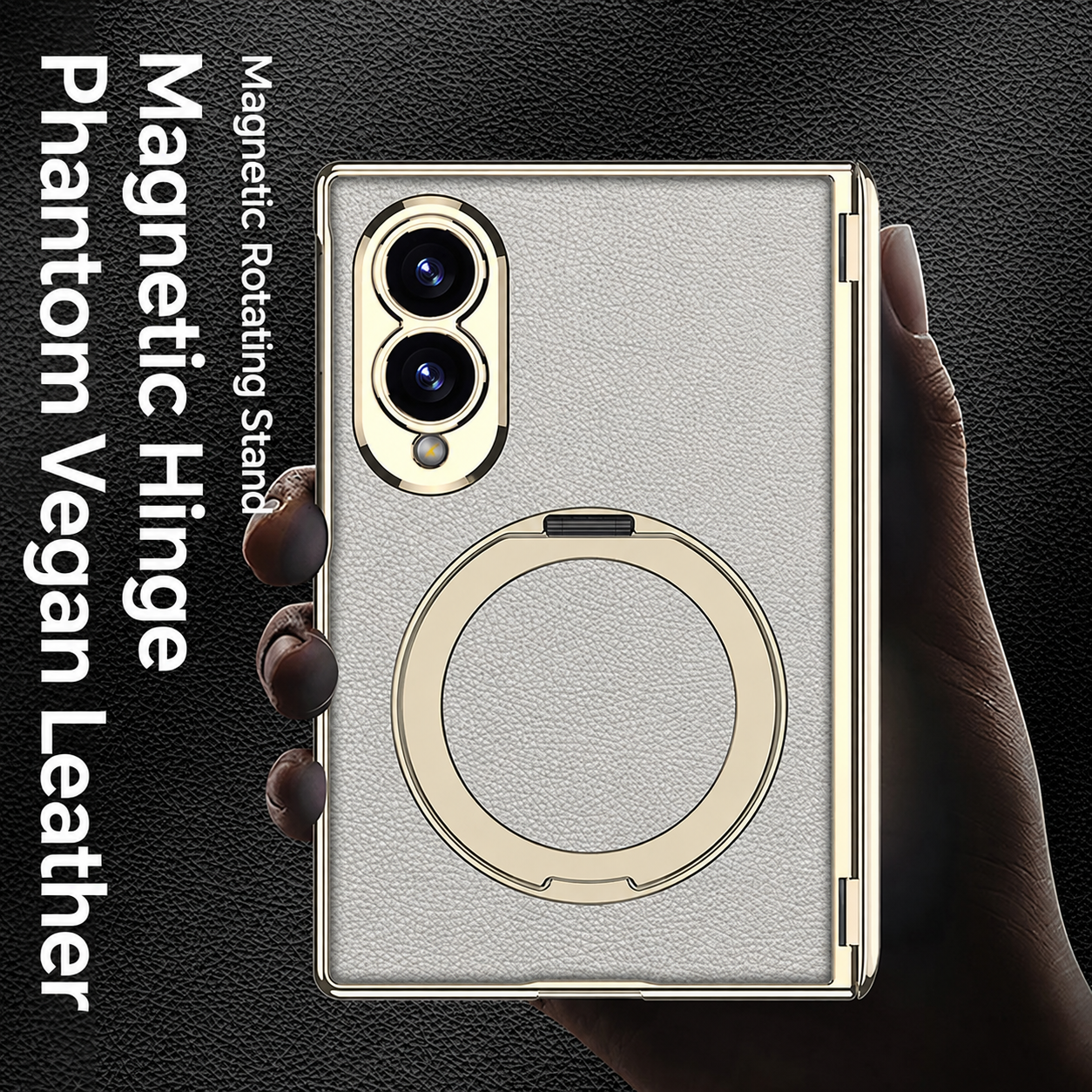 Luxurious Leather Golden Plating Phone Case with Built-In Tempered Glass & Magnetic Bracket For Galaxy Z Fold8 Wide Ultra