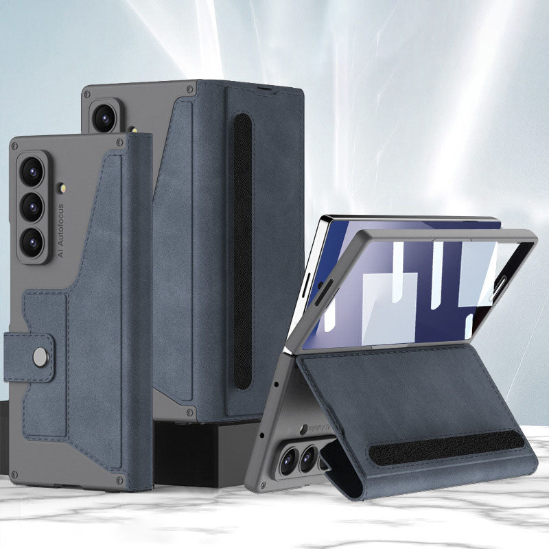 Leather Armor Shockproof Phone Case With Back Screen Film & Pen-Slot For Galaxy Z Fold 7/6/5/4/3