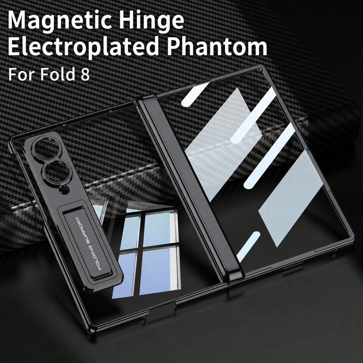 Magnetic Hinge Protective Clear Phone Case with Built-In Tempered Glass & Bracket For Galaxy Z Fold8 Wide Ultra