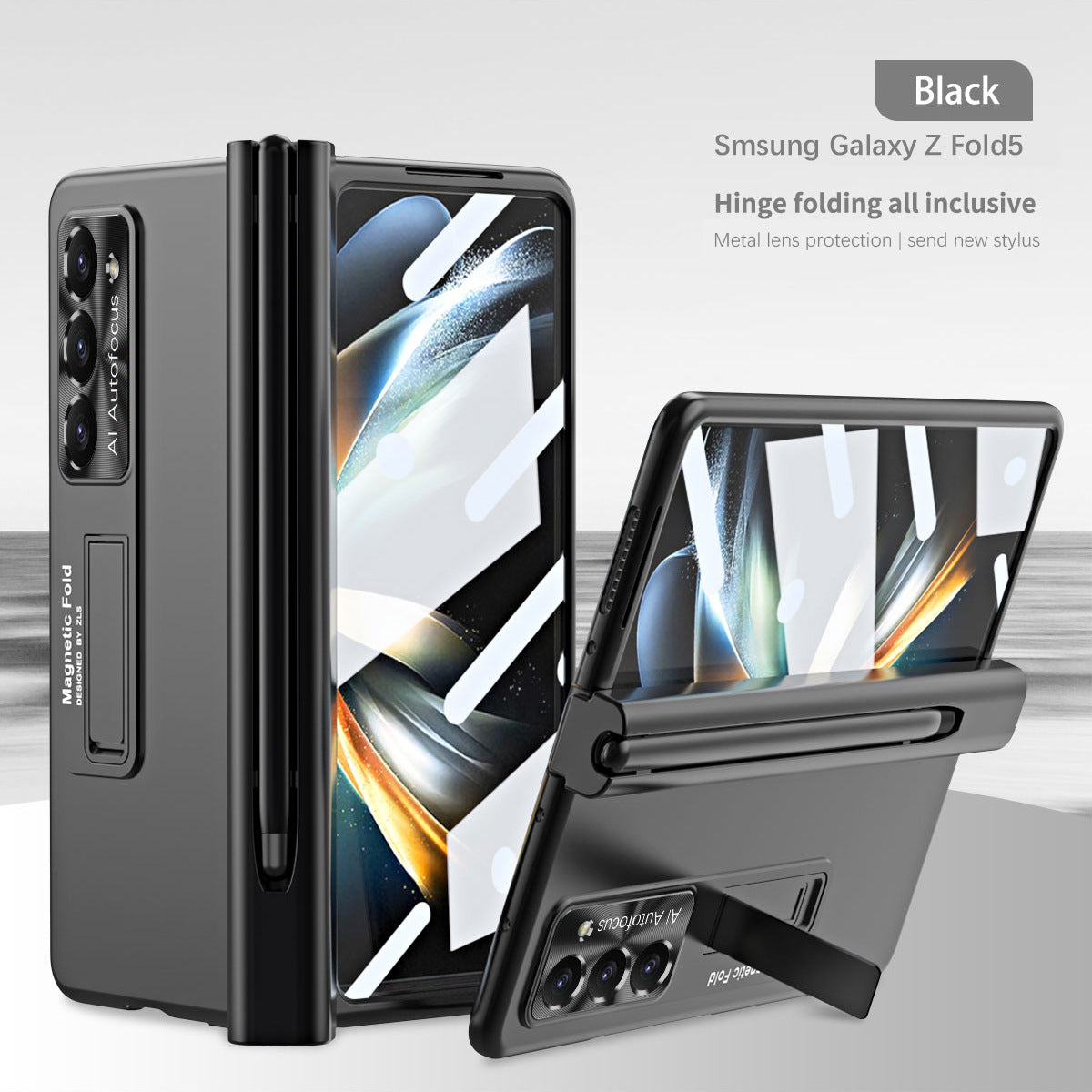 Magnetic Hinge Bracket Anti-fall Protective Phone Case With Stylus And Film For Samsung Galaxy Z Fold 5/4/3 - Mycasety Mycasety
